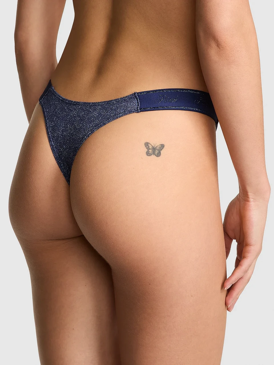 Трусики стринги Victoria's Secret Logo Cotton High-Leg Thong Panty S Синий (27012219) - фото 2