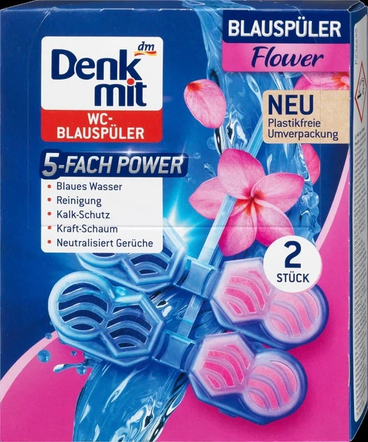 Освежитель для унитаза Denkmit WC-Duftstein Blauspüler Flower Splash 2 шт. блок Освежитель для унитаза Denkmit WC-Duftstein Blauspüler Flower Splash 2 шт. блок
