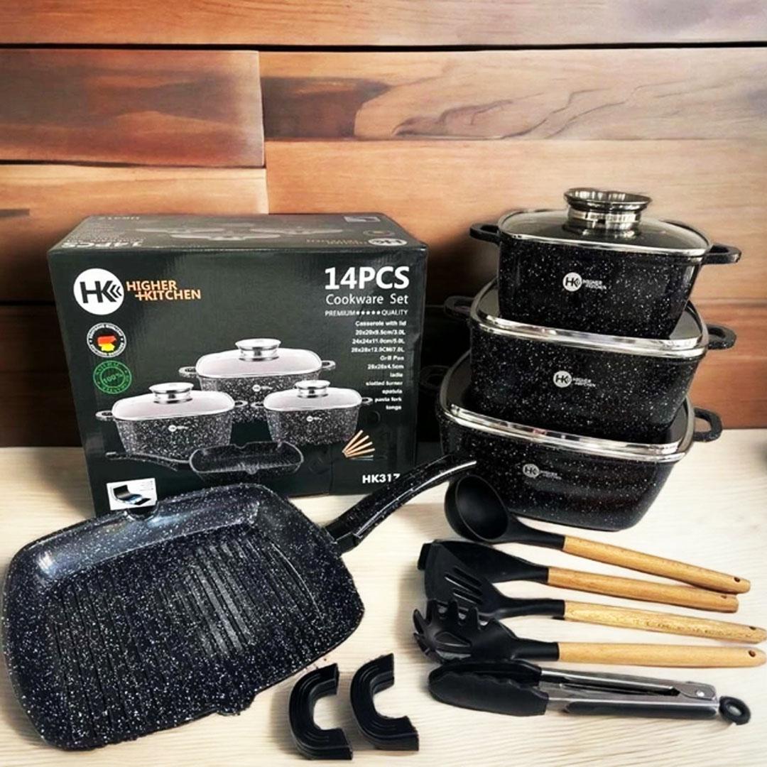 Набір посуду із гранітним антипригарним покриттям Higher Kitchen HK-317 Чорний - фото 5 Набір посуду із гранітним антипригарним покриттям Higher Kitchen HK-317 Чорний - фото 5