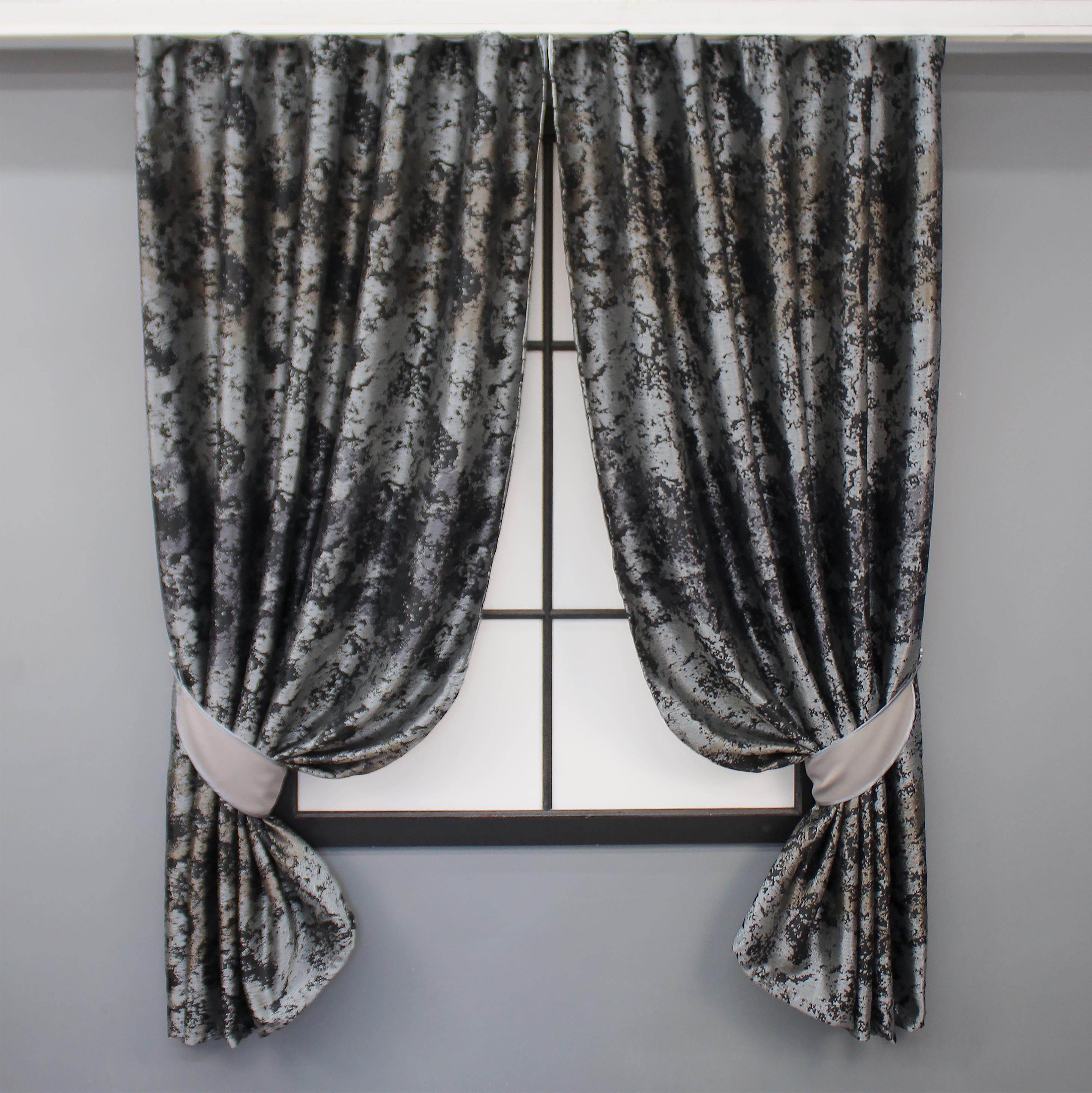 Комплект коротких штор VR-Textil Мрамор Al-7 № 1461ш 140х170 см 2 шт. Серый/Черный/Какао (35-0278)