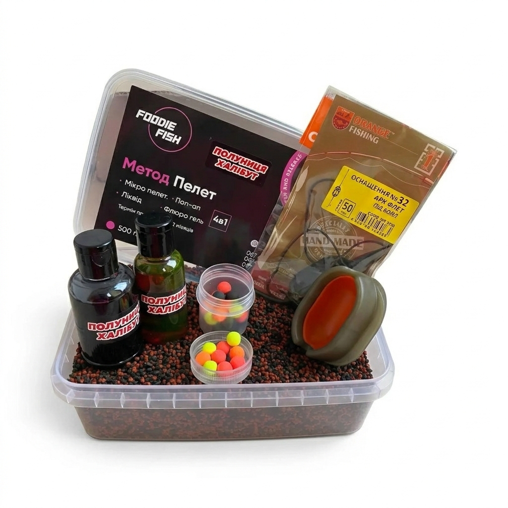 Методный пеллетс метод микс Foodie Fish клубника-халибут 6в1 500 г (2448946582)