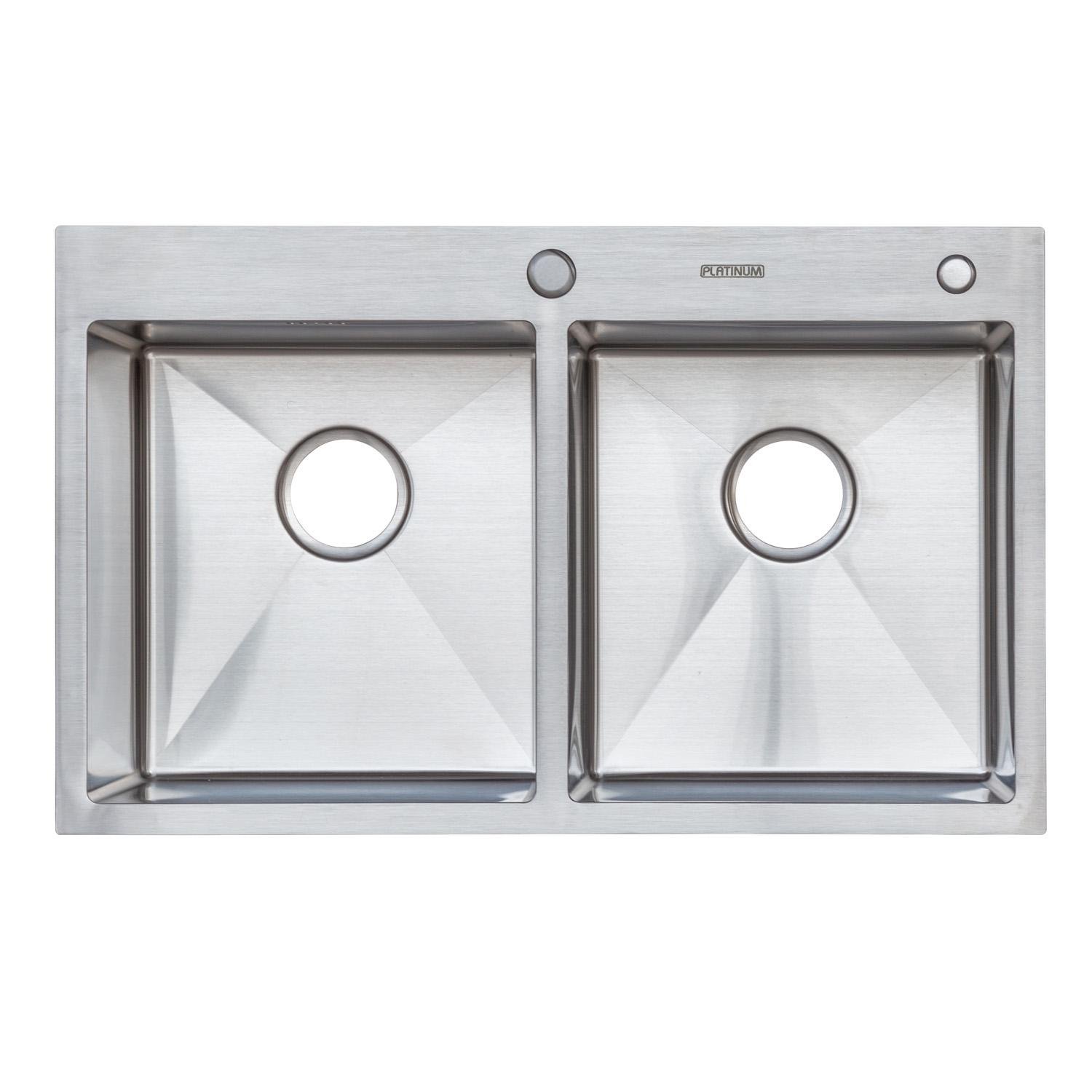Мойка для кухни Platinum Handmade на две чаши корзина и дозатор в комплекте 780x480x220