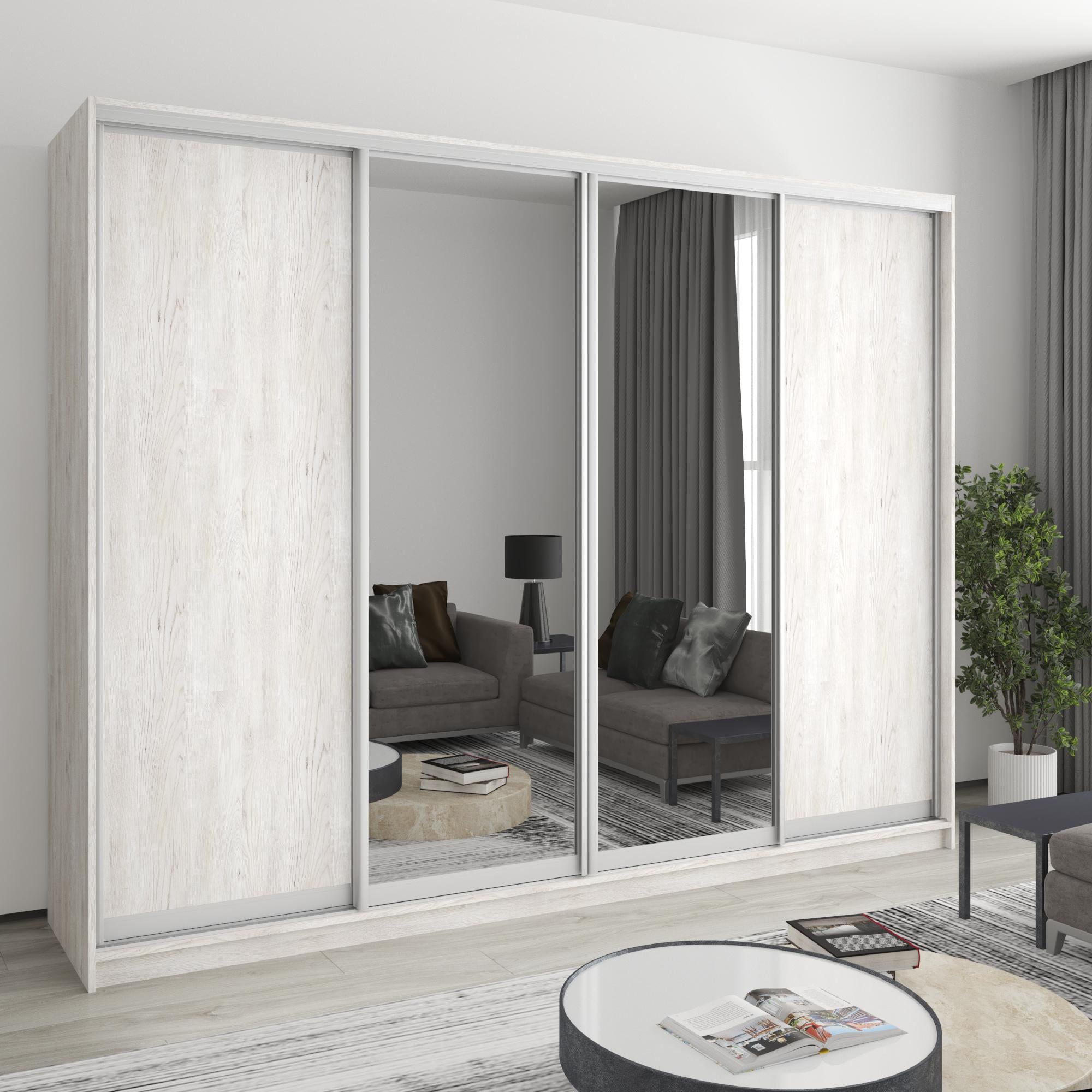 Шкаф-купе четырехдверный MebelStar Стандарт AL 2 ДСП/2 зеркала 270x60x210 см Аляска серый (MBS-12248)