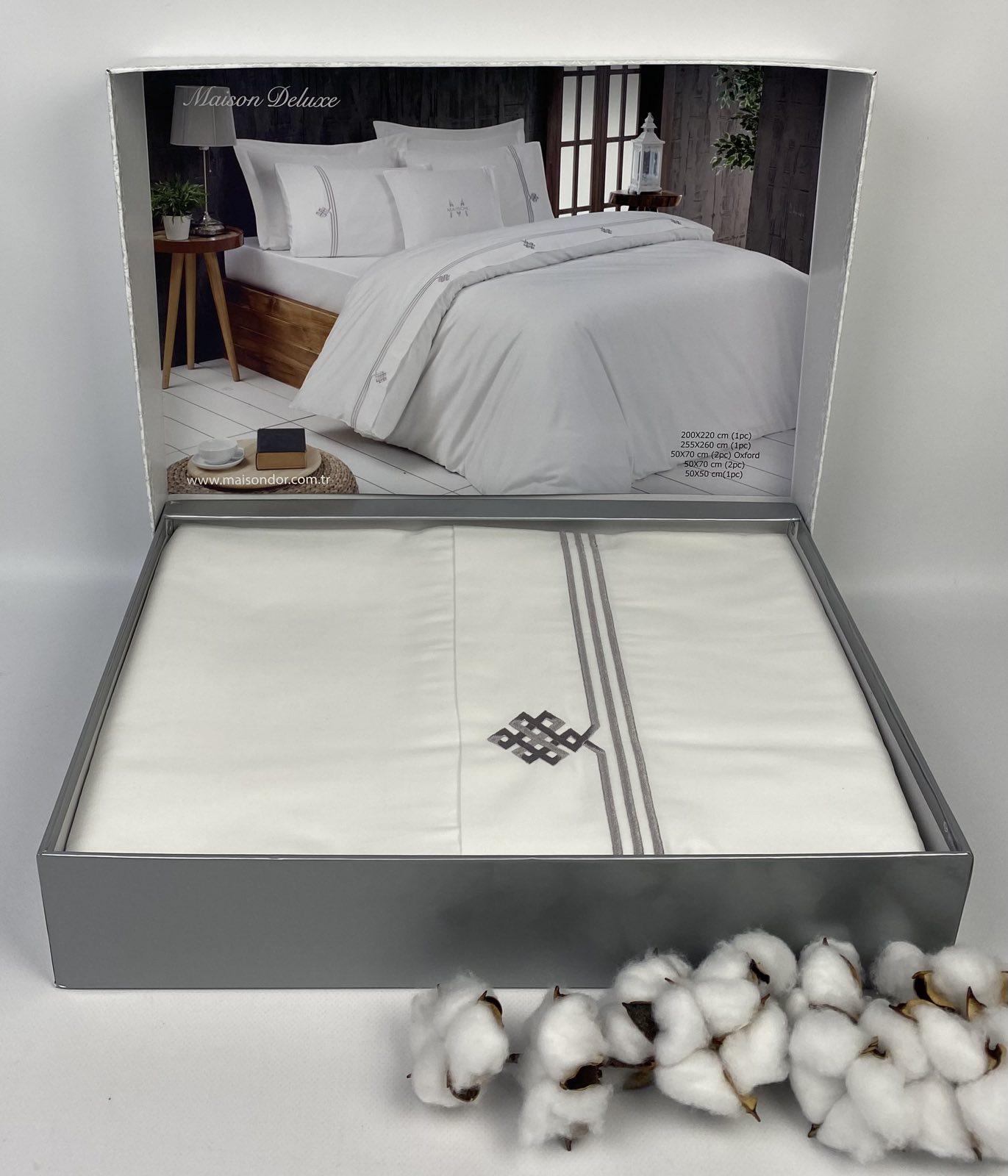 Комплект постільної білизни Maison D'or Deluxe 200х220 см сатин із вишивкою Grey (CN23243)