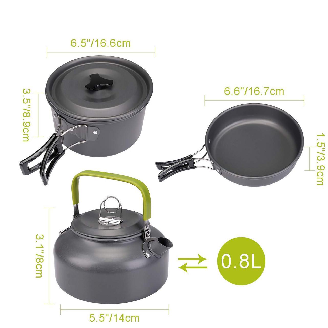 Набір туристичного посуду Cooking Set DS-308 Зелені ручки - фото 5