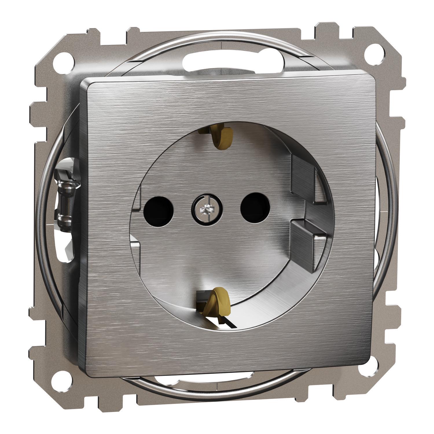 Розетка Schneider Electric Sedna Elements з заземленням та шторками Алюміній матовий (SDD170022)