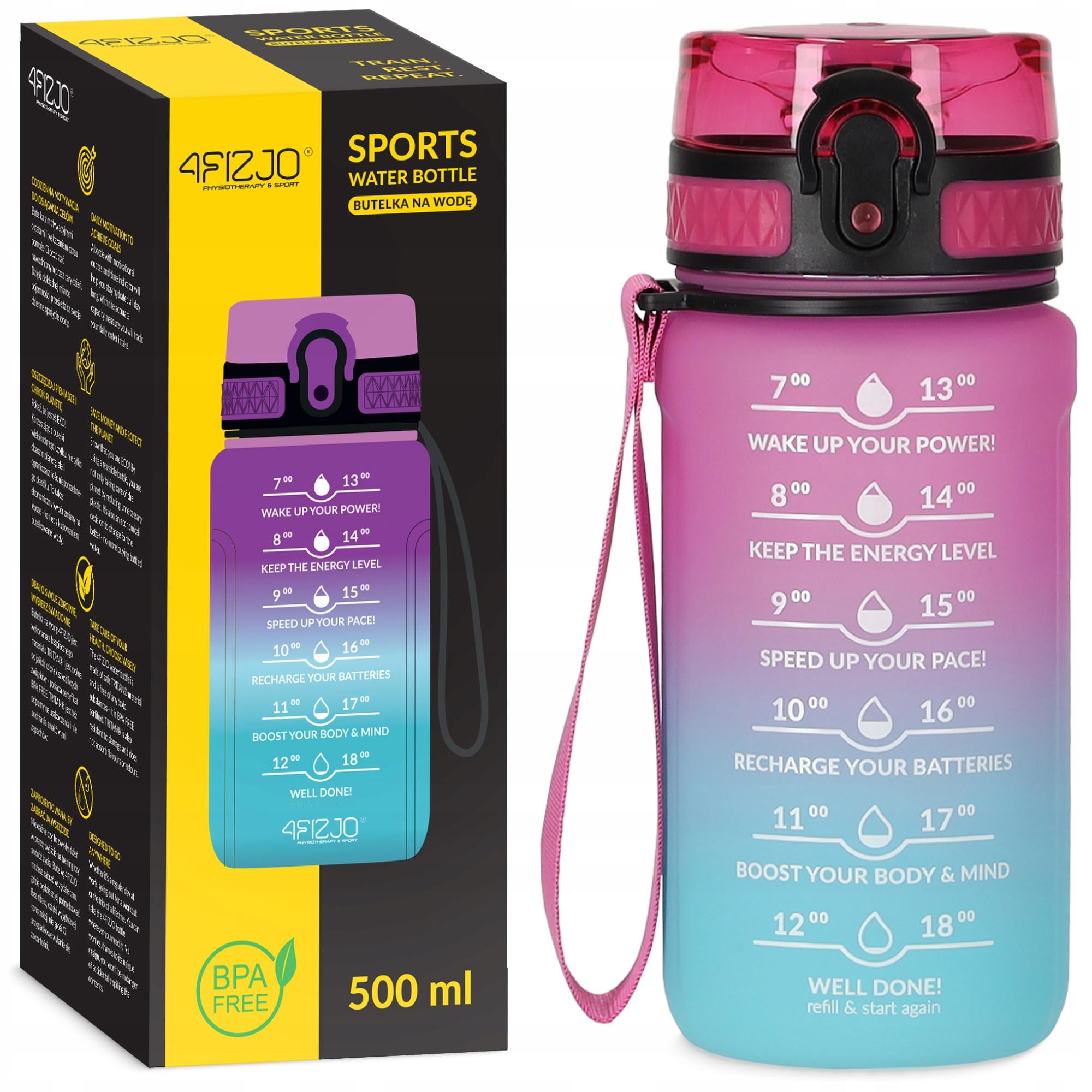 Бутылка для воды спортивная 4FIZJO 500 мл Pink/Sky Blue (P-5905973400749)