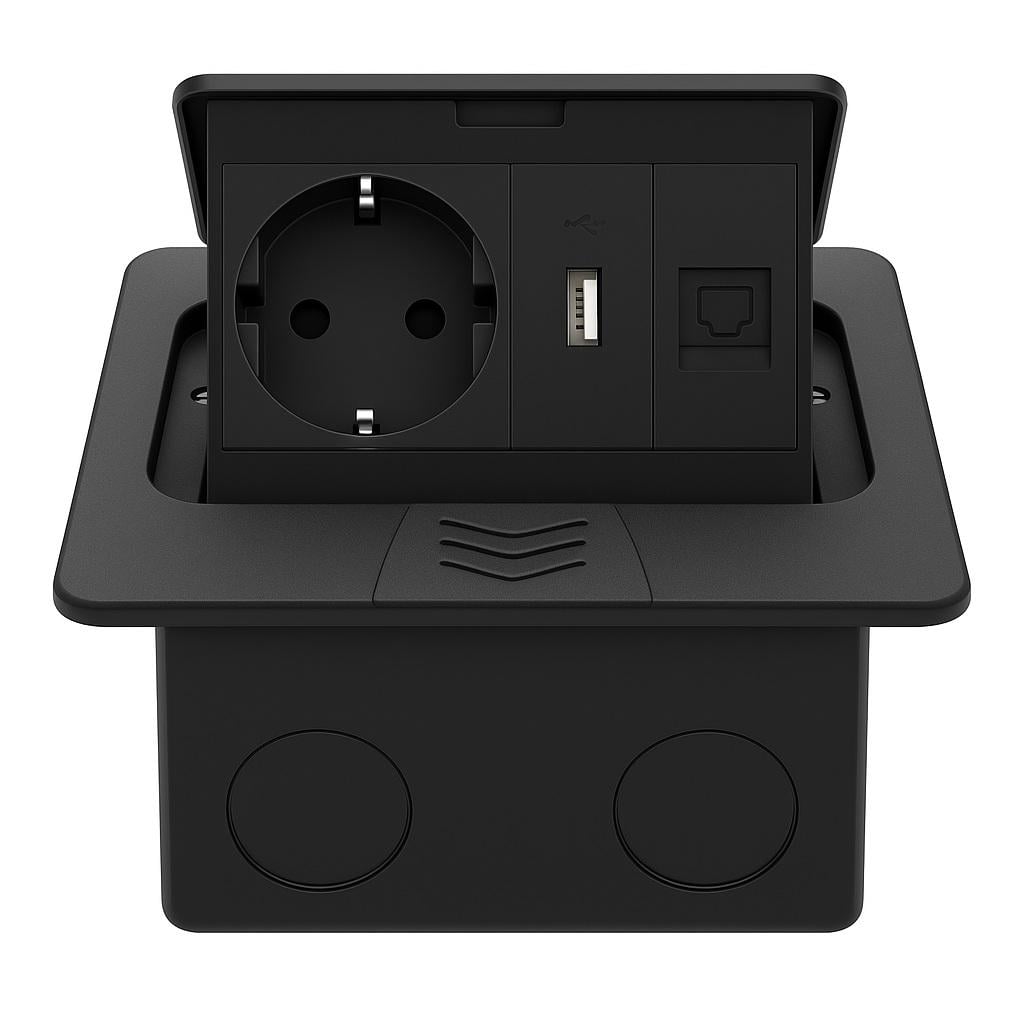 Розетка підлогова LIVOLO з USB/інтернет вбудована IP44 алюміній Чорний (VL-SHS016-TC.UA.CP-BP-B)