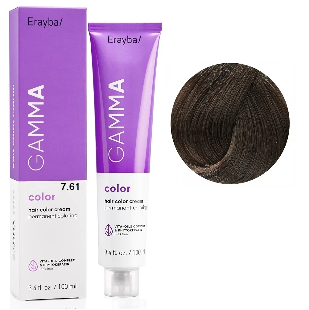 Краска для волос перманентная Erayba Gamma Color Cream 7/61 Пепельный коричневый блонд 100 мл
