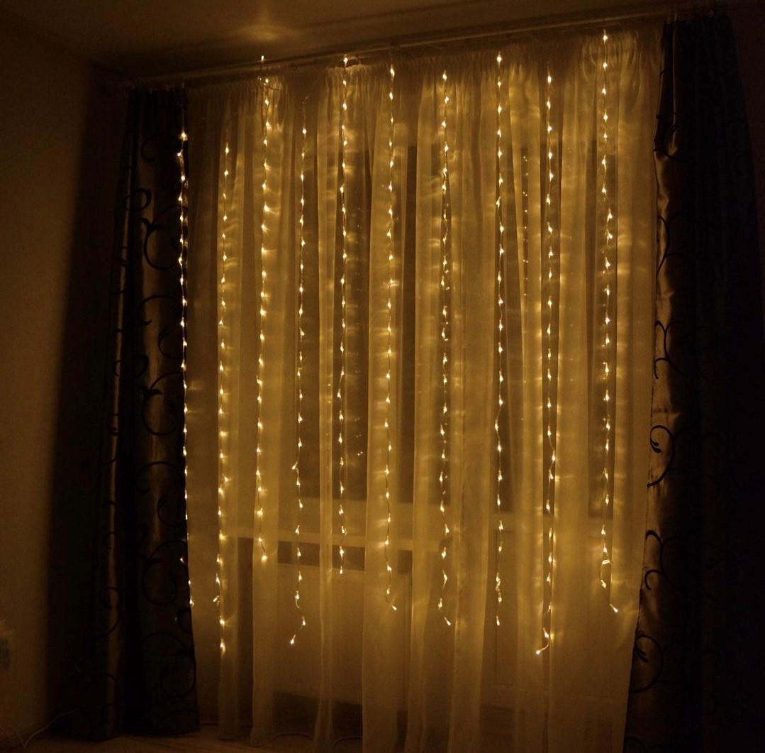 Гирлянда-штора 3х2 м силиконовый провод от 220V Теплый Белый