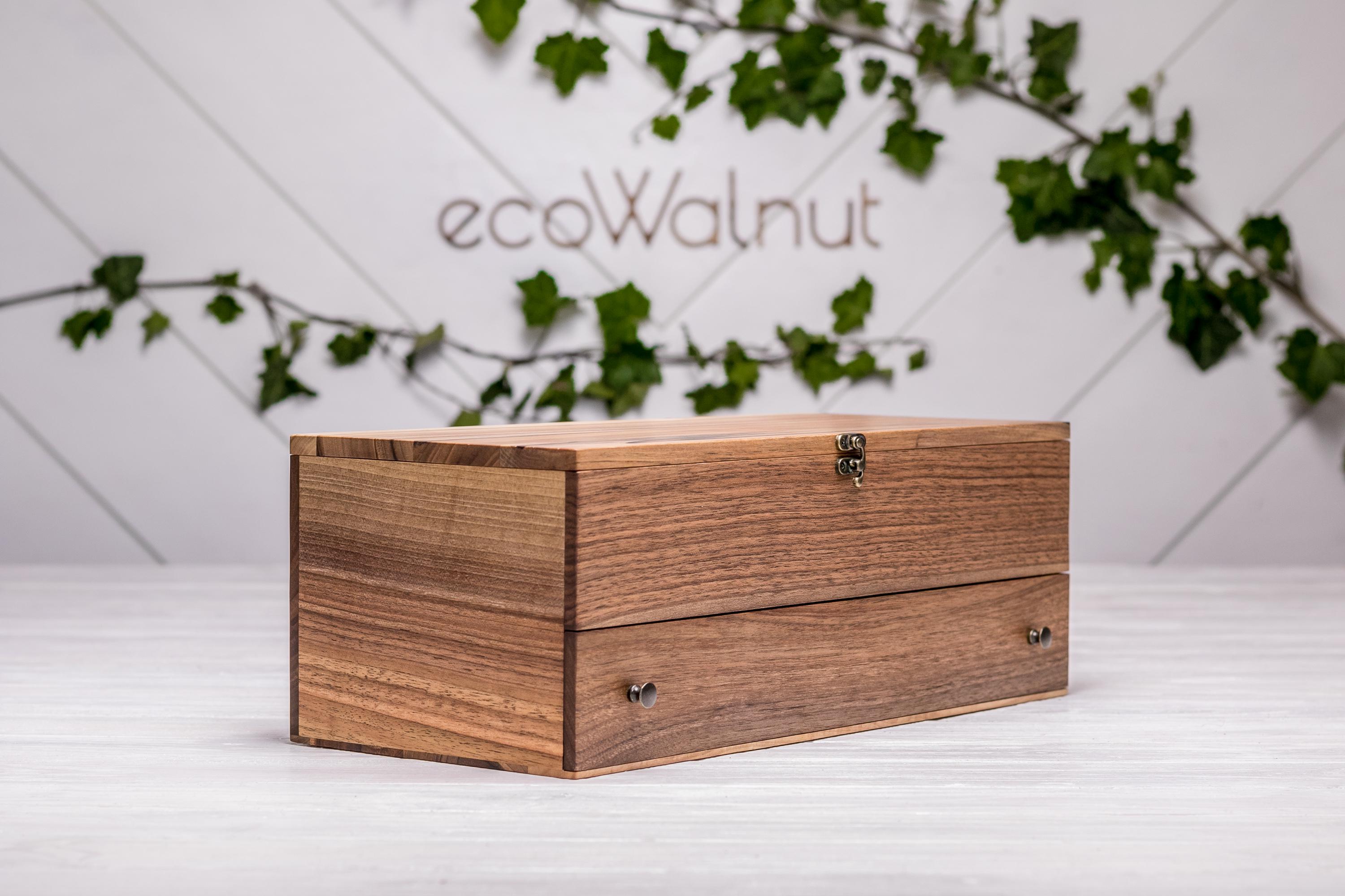 Коробочка EcoWalnut для 12 годинників з дерев'яною кришкою з ящиком (EB-6.5) - фото 7