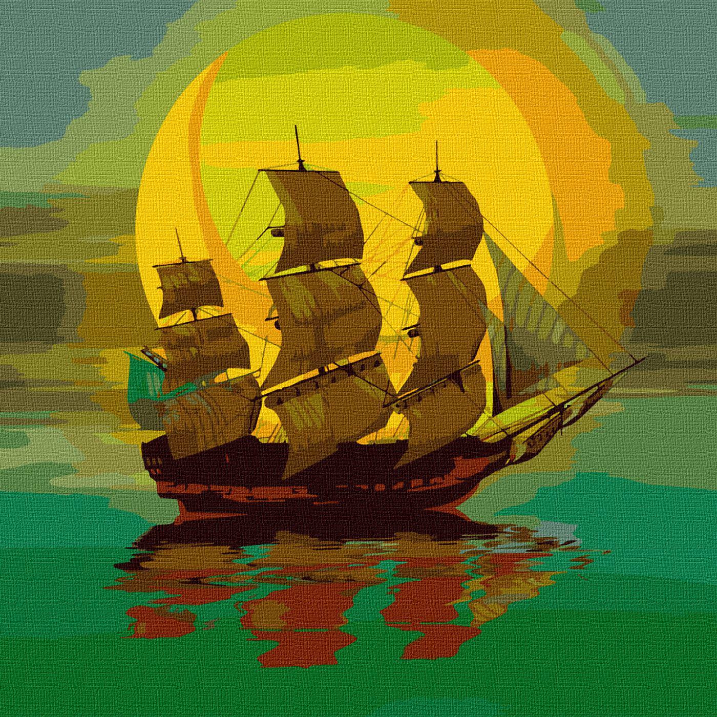 Картина по номерам Идейка Лунный парусник 50х50 см (КНО5038)