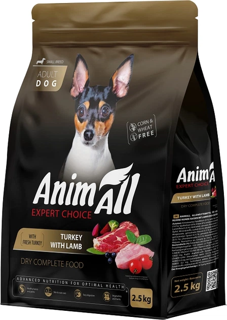 Корм сухой полнорационный AnimAll для собак малых пород с индейкой и ягненком 2,5 кг (178614) Корм сухой полнорационный AnimAll для собак малых пород с индейкой и ягненком 2,5 кг (178614)