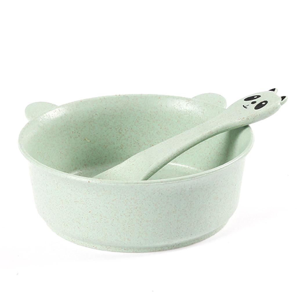 Тарелка с ложкой Lesko A228 Panda Green (1399552)