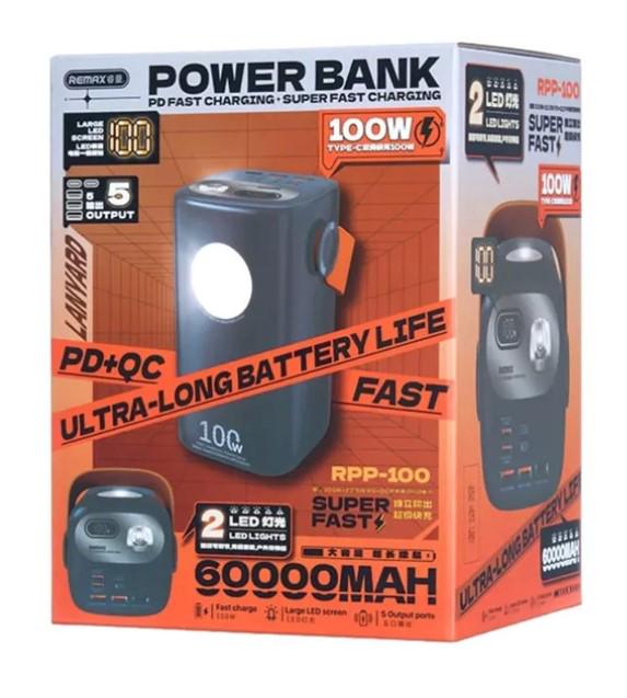 Повербанк Remax RPP-100 100W/22,5W PD/QC 60000 mAh Grey (100509) - фото 2 Повербанк Remax RPP-100 100W/22,5W PD/QC 60000 mAh Grey (100509) - фото 2