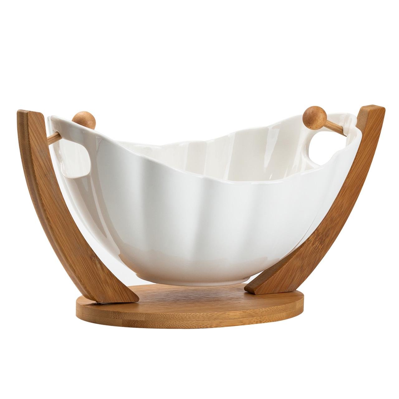 Фруктовница керамическая на бамбуковой подставке 33х14х16 см (HP1238) - фото 5 Фруктовница керамическая на бамбуковой подставке 33х14х16 см (HP1238) - фото 5