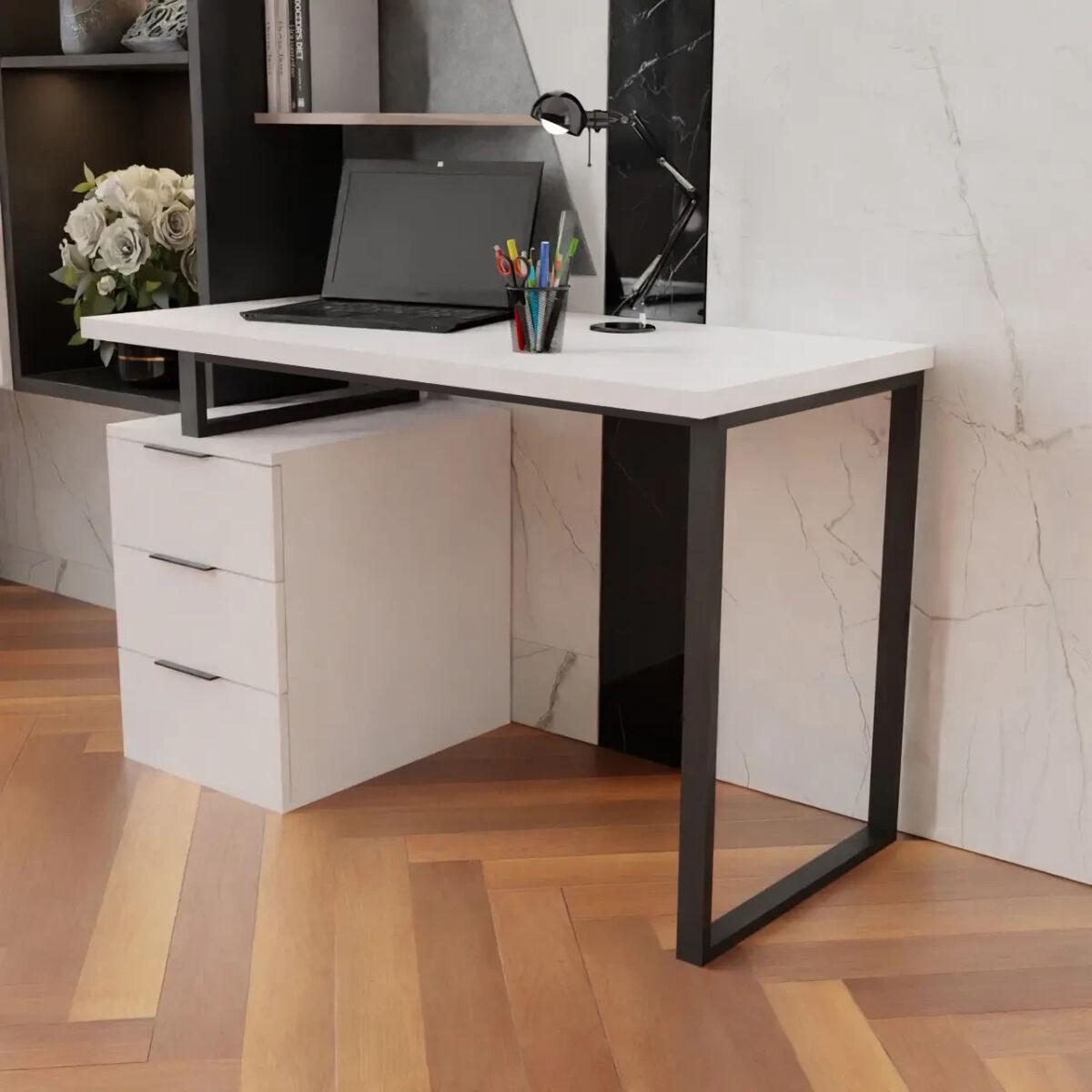 Комп'ютерний стіл Лофт StepLoft з металевим каркасом ДСП 140х60 см Чорний/Білий (Comp-table-166) - фото 1