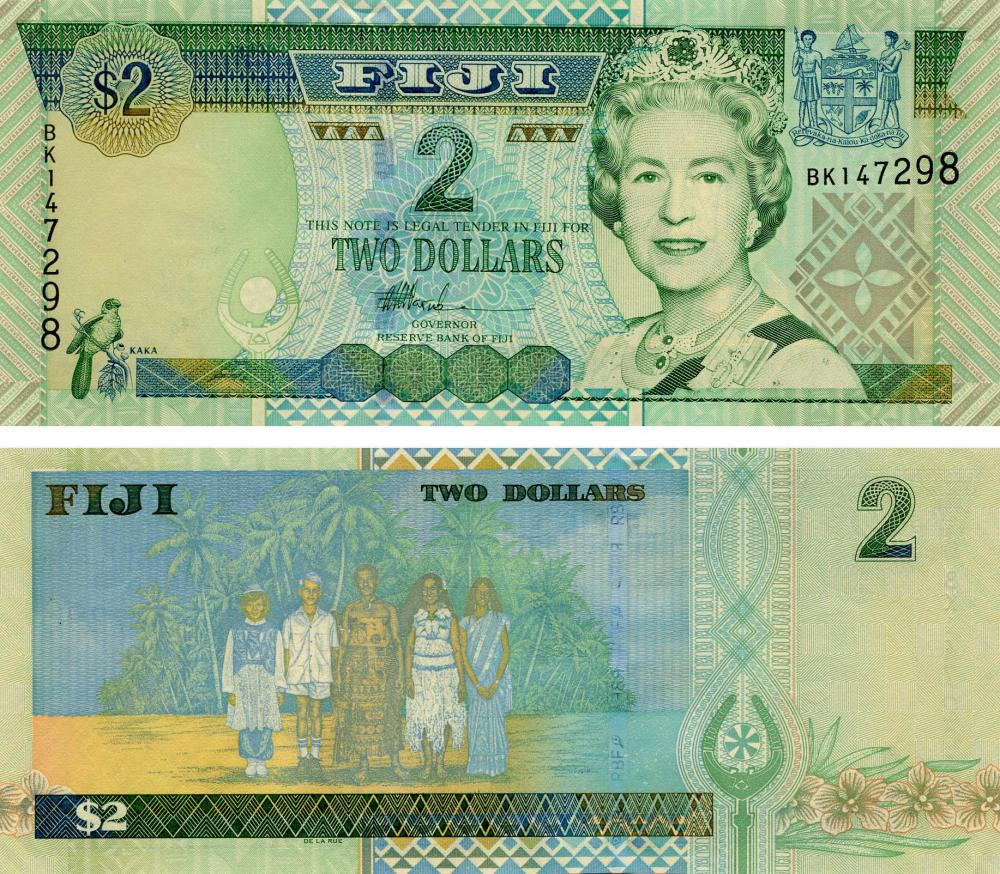 Коллекционная банкнота Фиджи 2 доллара 2002 UNC P104 (Б13516)