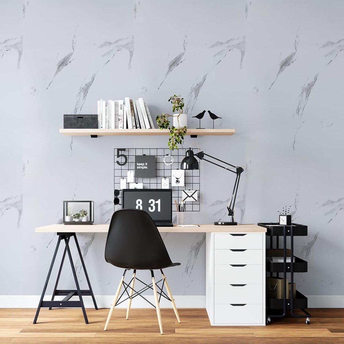 Плитка самоклеящаяся виниловая в рулоне 600х3000х2 мм Белый воздушный мрамор глянцевый (SW-00001287)