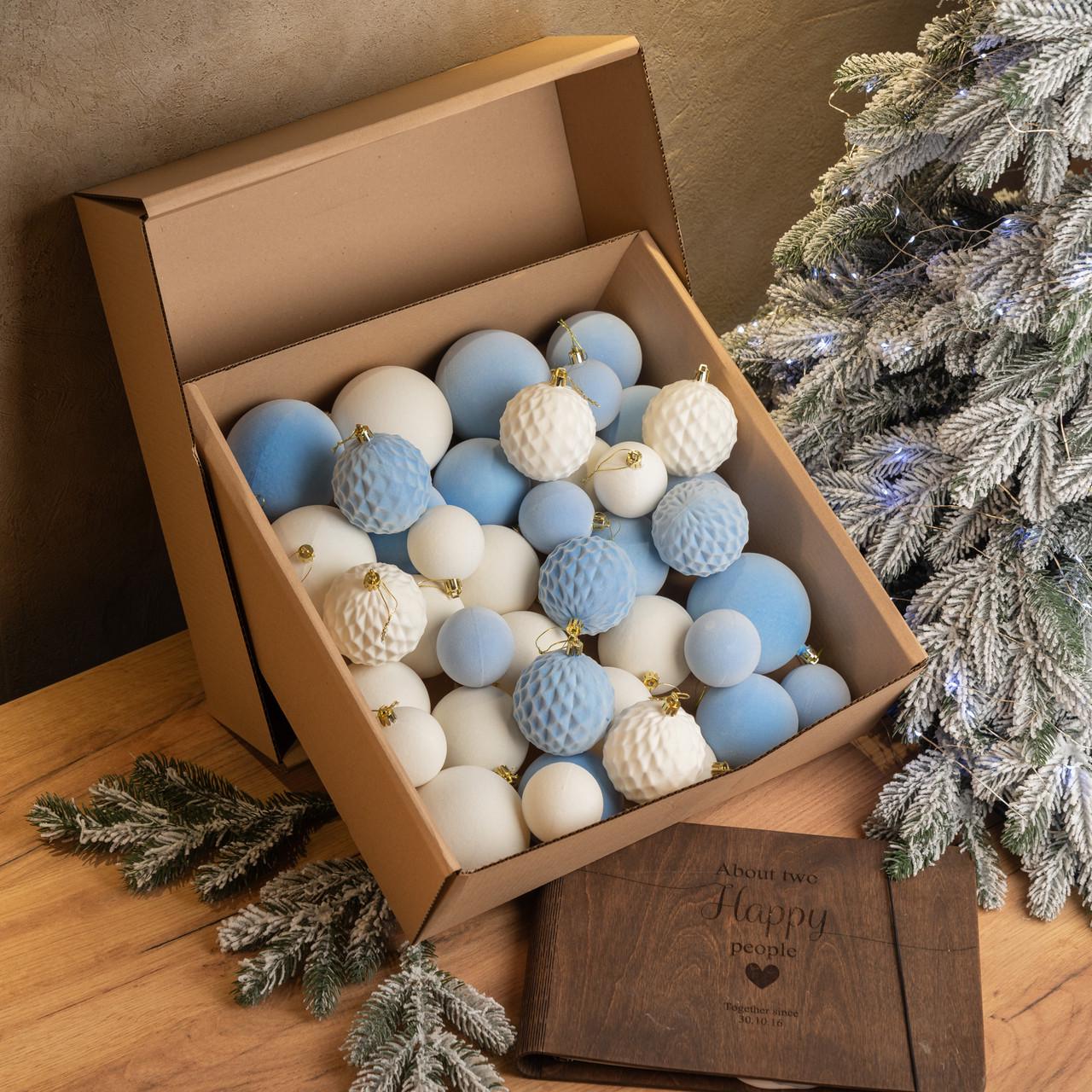 Набор новогодних шаров Бархат 40 шт. Голубой (21594672)