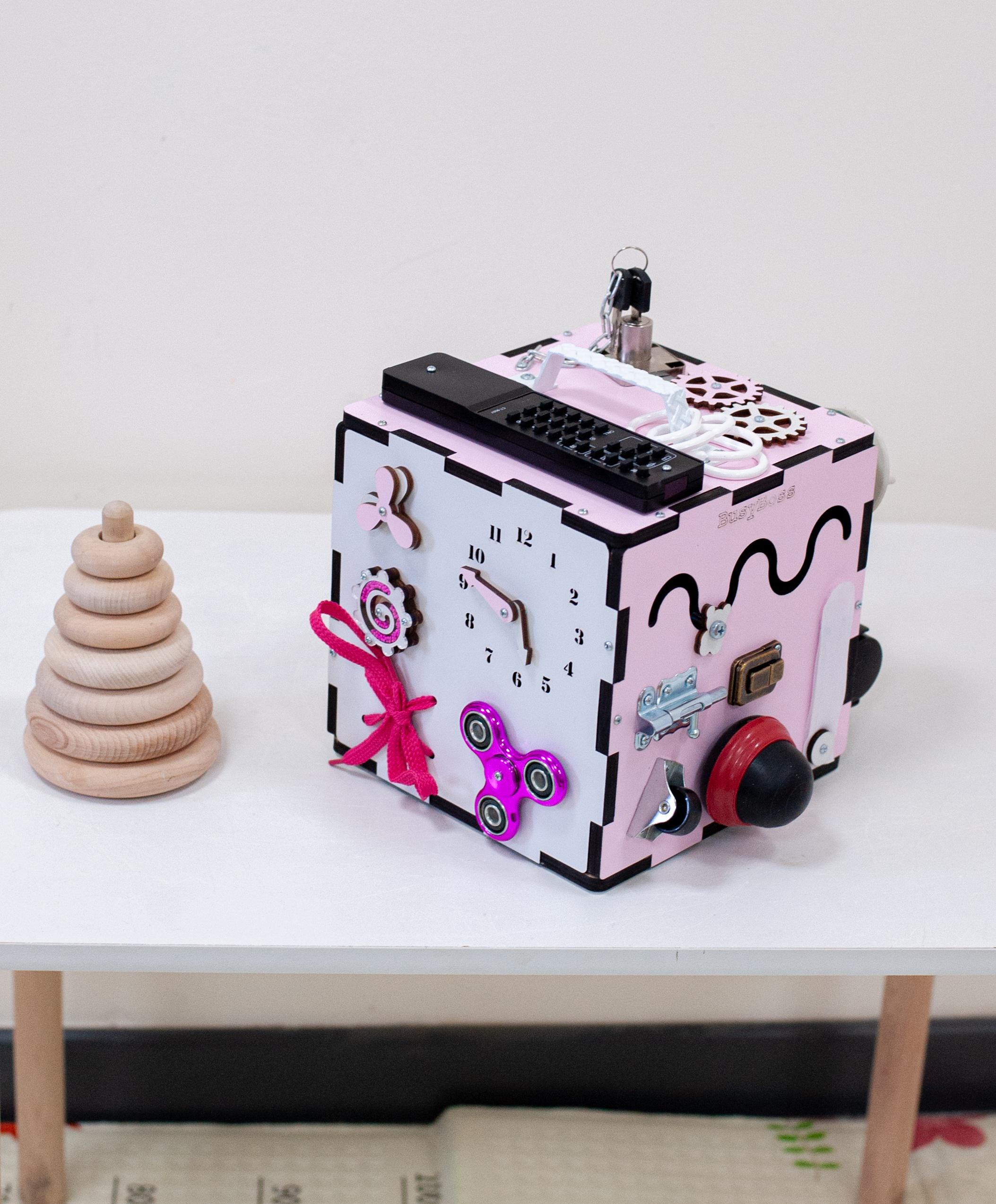 Бізікуб з дерева 25 ел. 20 см Рожево-сірий (0005)