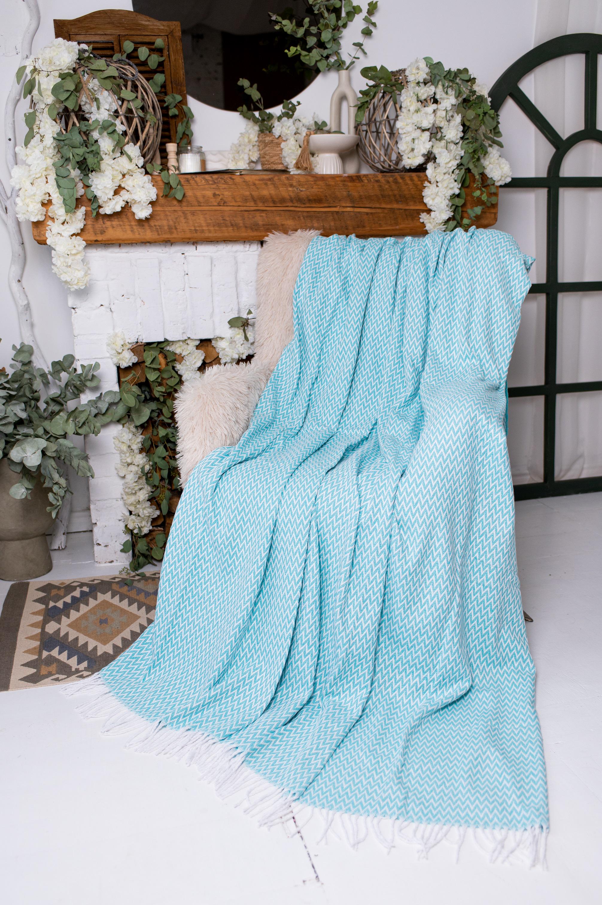 Плед жаккардовый Vladi Валенсия Антонио 200х220 см Белый/Мятный (06740)