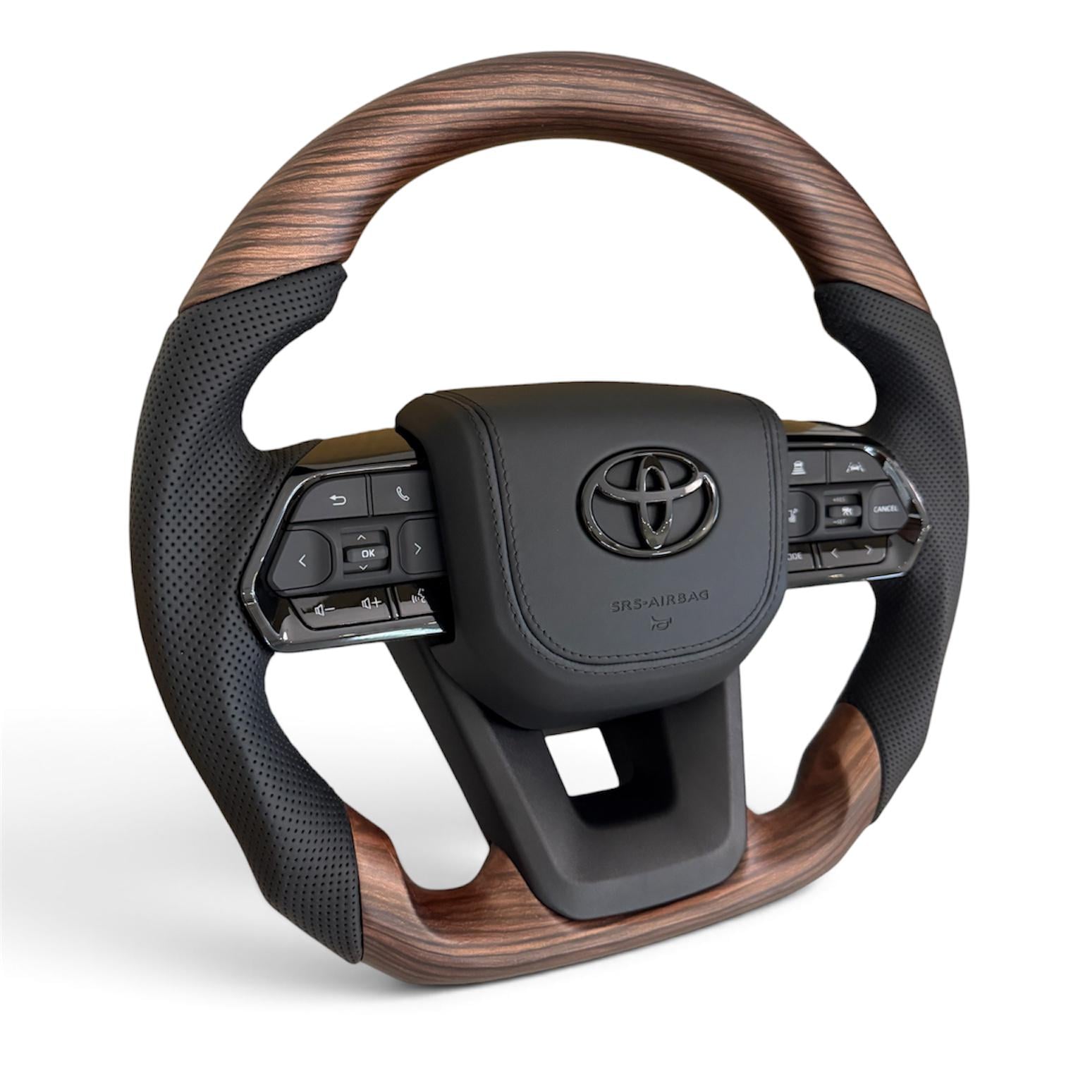 Руль анатомический для Toyota Land Cruiser 200 Prado 150 с подогревом подушка в коже черный логотип Коричневое дерево (37810708) Руль анатомический для Toyota Land Cruiser 200 Prado 150 с подогревом подушка в коже черный логотип Коричневое дерево (37810708)