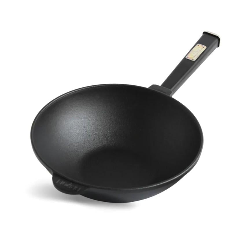 Сковорода чавунна Brizoll WOK з дерев’яною ручкою 2,2 л 24 см Black (W24HP1)