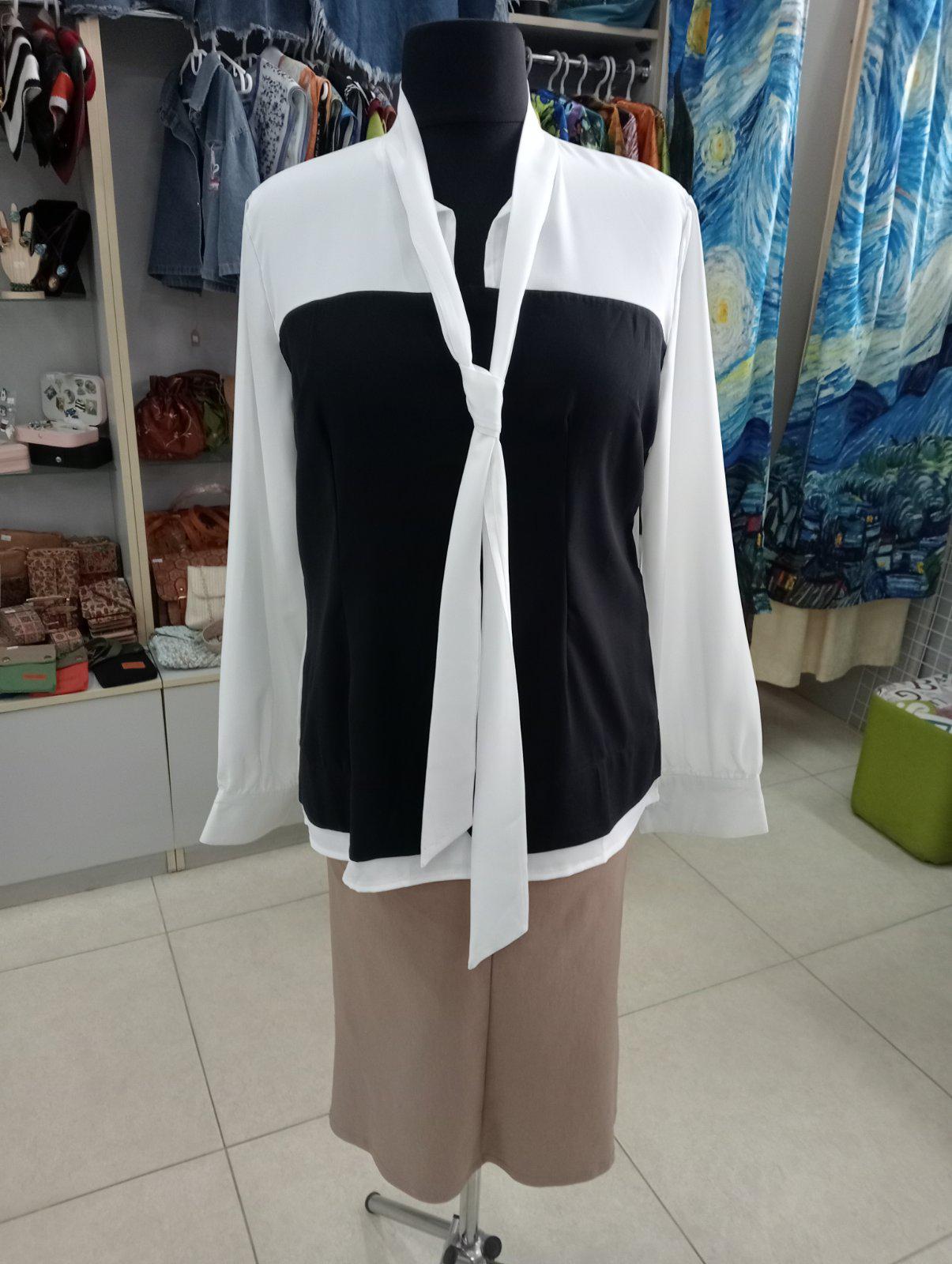 Блуза жіноча із зав'язками ХL Чорно-білий (00198) - фото 4 Блуза жіноча із зав'язками ХL Чорно-білий (00198) - фото 4