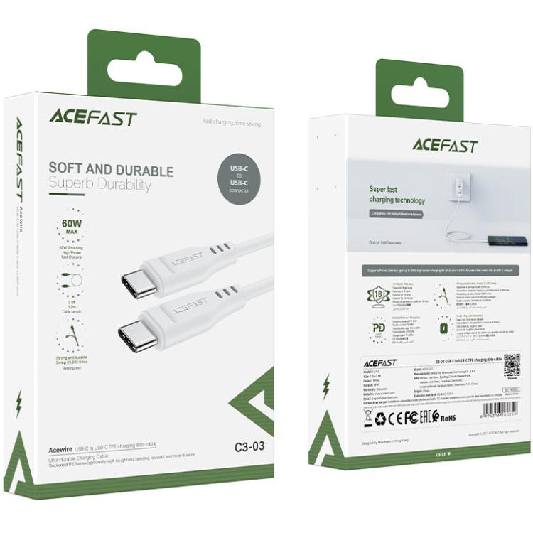 Кабель Acefast C3-03 USB 2.0 Type-C to Type-C 3A TPE 1,2 м White (6974316280859) - фото 4 Кабель Acefast C3-03 USB 2.0 Type-C to Type-C 3A TPE 1,2 м White (6974316280859) - фото 4