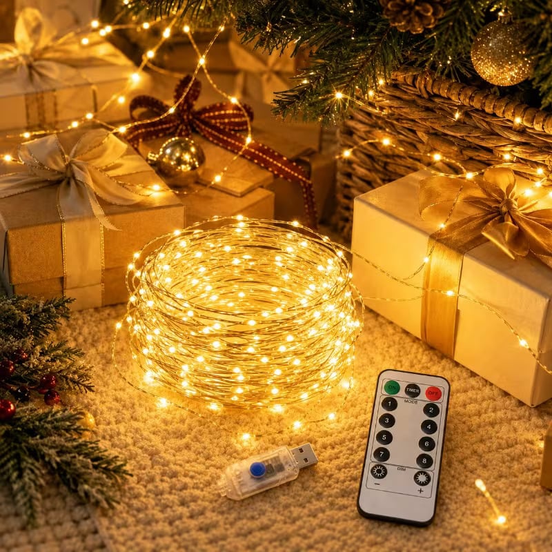 Гирлянда нить капля росы 20 м 200 LED ламп USB с пультом Желтый (2395726730)