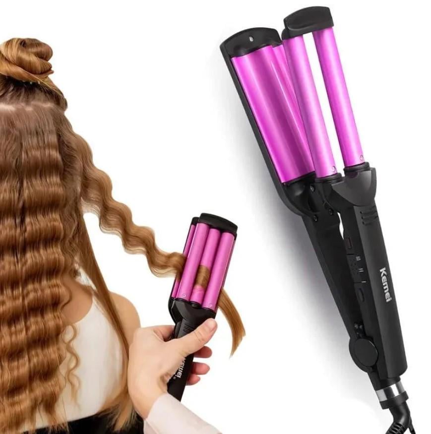 Плойка потрійна Kemei JFQ-KM-2022 керамічна 45 Вт Рожевий (2390000000) - фото 6 Плойка потрійна Kemei JFQ-KM-2022 керамічна 45 Вт Рожевий (2390000000) - фото 6