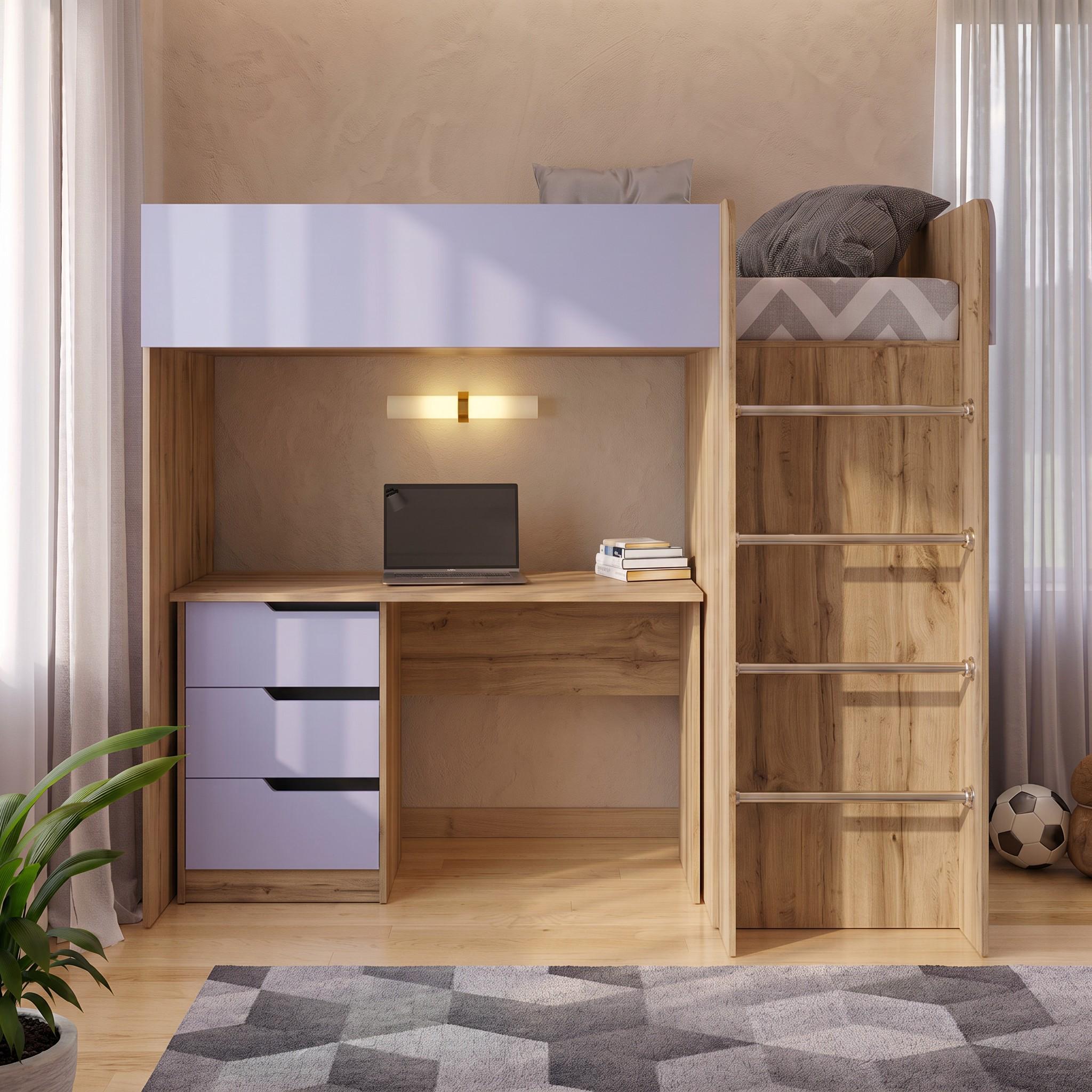 Комплект для детской BED-ROOM 3 кровать со шкафом и письменный стол 1940x1020x1690 мм Дуб Тахо/Лаванда