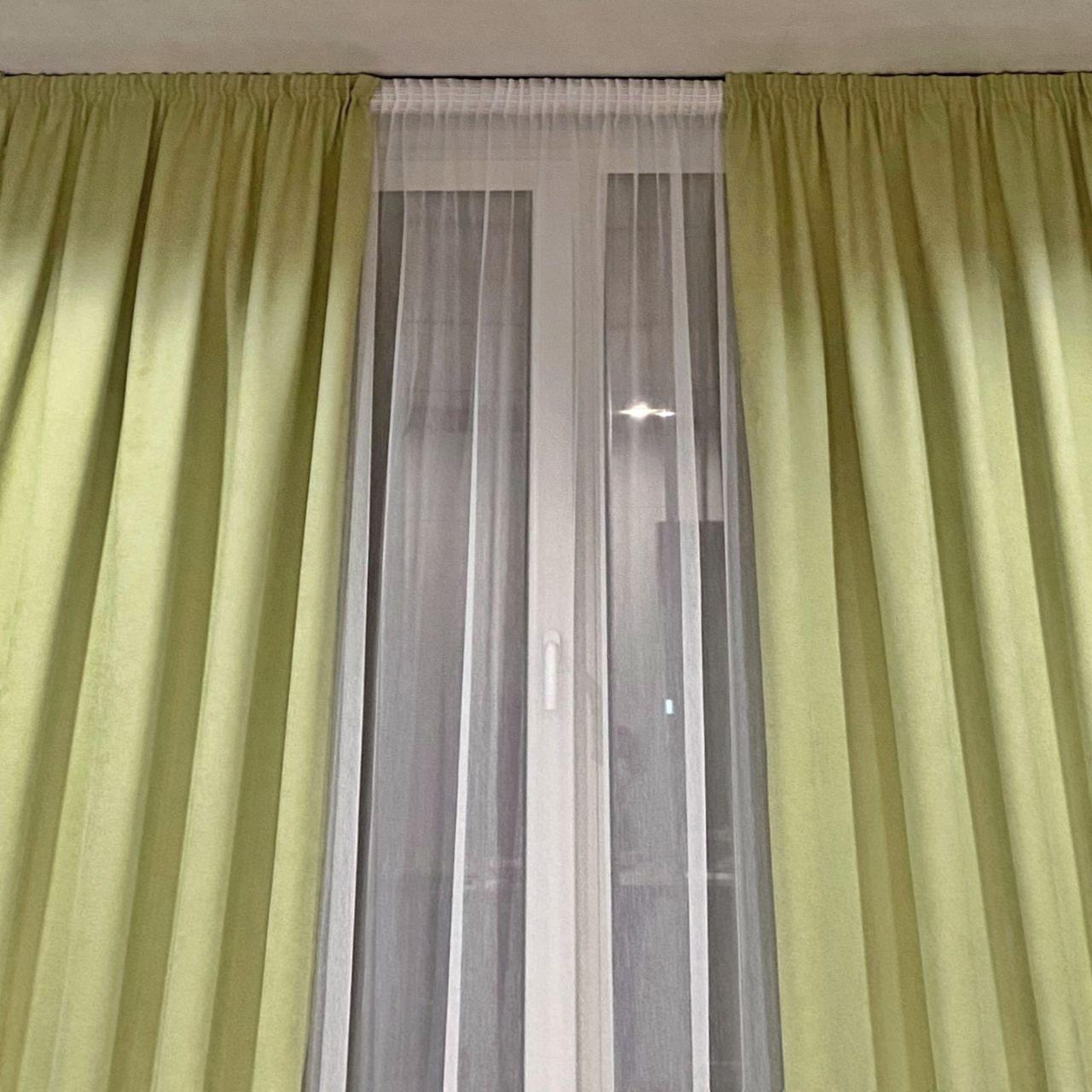 Шторы на тесьме 150х250 см микровелюр 2 шт. и тюль бамбук 400х250 см Светло-зеленый/Теплый Белый (402207-МТ201В/150-400) - фото 4 Шторы на тесьме 150х250 см микровелюр 2 шт. и тюль бамбук 400х250 см Светло-зеленый/Теплый Белый (402207-МТ201В/150-400) - фото 4