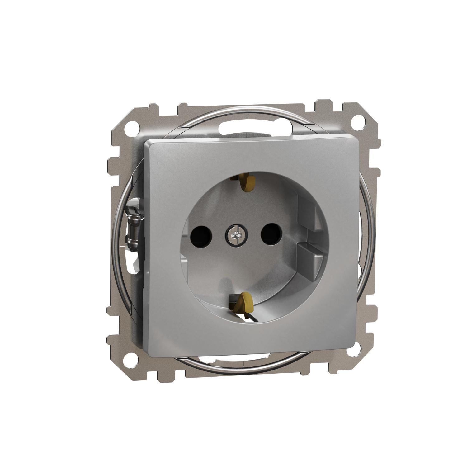 Розетка Schneider Electric Sedna Design с заземлением и защитными шторками Алюминий (SDD113022)
