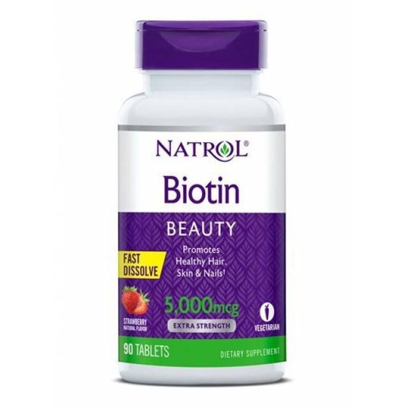 Біотин Natrol Biotin Beauty 5000 mcg Полуниця 90 табл. (2342001190)