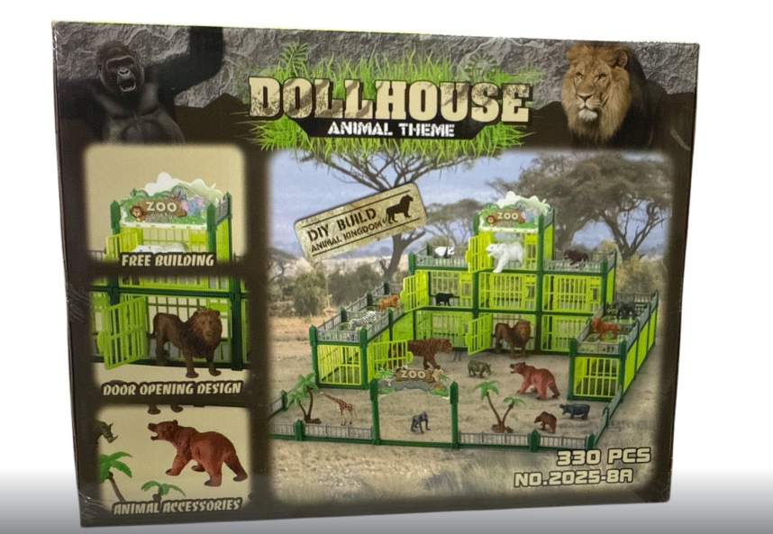 Зоопарк 2025-8 A 330 деталей тварини гумові 4 великі тварини 11 см 12 маленьких тваринок 5 см та аксесуари в коробці