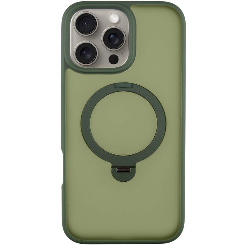 Противоударный TPU+PC чехол Metal Buttons with MagSafe Colorful HQ Ring для Apple iPhone 16 Pro (6.3") Green