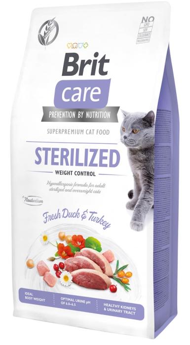 Корм сухой Brit Care Cat Grain Free Sterilized & Weight Control на основе мяса утки для склонных к набору лишнего веса и стерилизованных кошек 2 кг (540792)