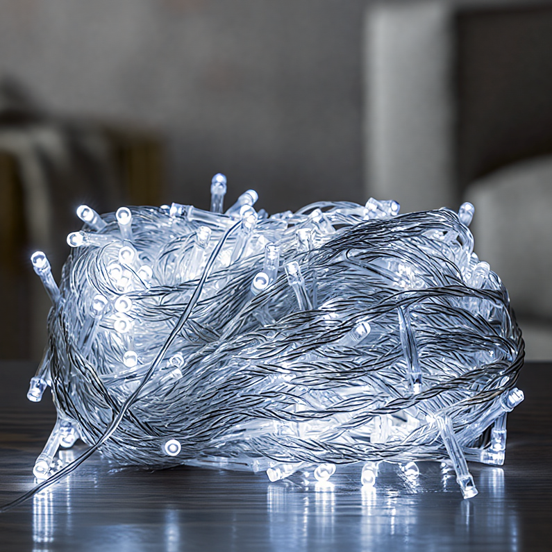 Гірлянда-нитка кімнатна мережева новорічна 8 режимів прозорий дріт 18 м 180LED IP65 Білий (W180LED16MWW)