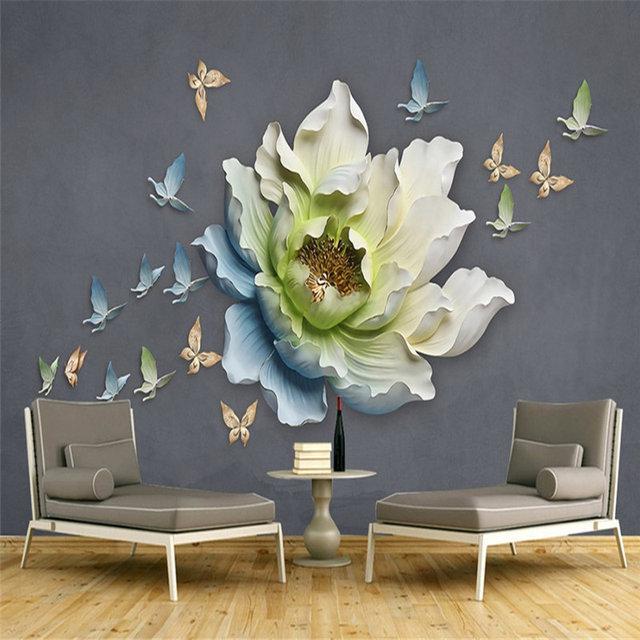 Фотообои 3D флизелиновые цветочные для спальни/зала/кухни Цветок на сером фоне