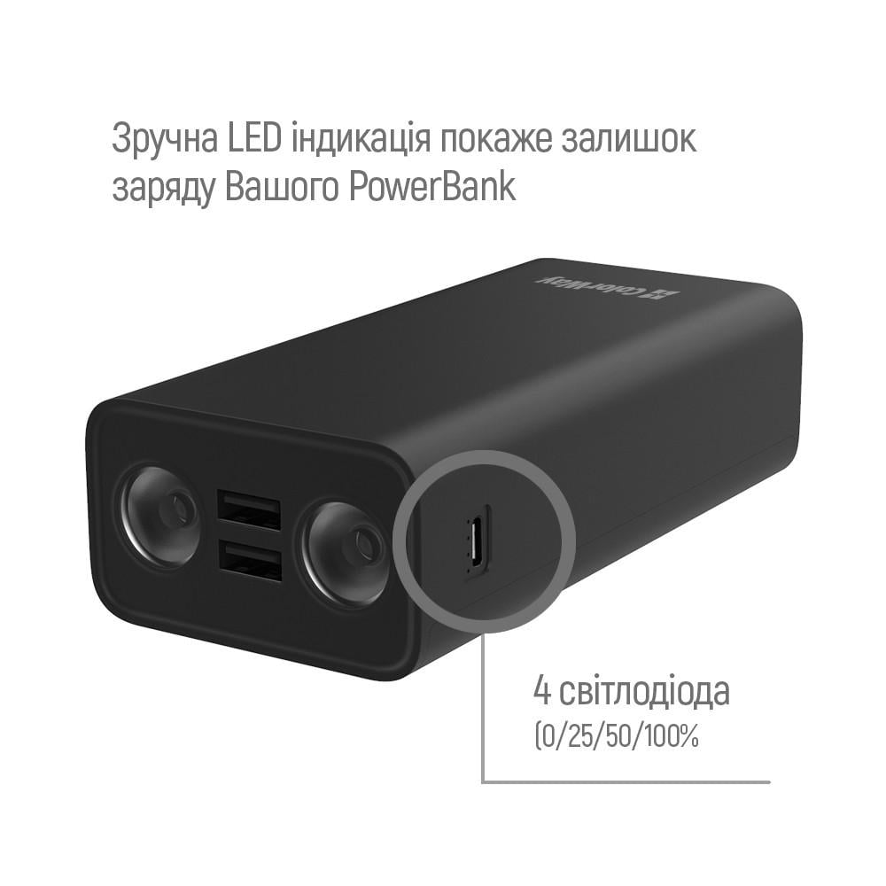 Повербанк ColorWay CW-PB300LPB3BK-F з ліхтариком 30000 mAh Чорний - фото 5