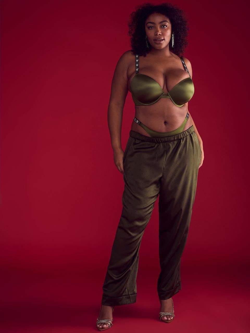 Комплект нижнего белья со стразами Victoria's Secret Bombshell Push-Up 80D/XL Зеленый (2133866495155)