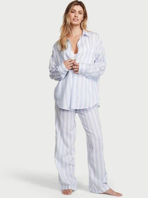 Піжама сорочка/штани Victoria's Secret Cotton-Modal Long Pajama Set смужка Short S Блакитний (26811621D) Піжама сорочка/штани Victoria's Secret Cotton-Modal Long Pajama Set смужка Short S Блакитний (26811621D)