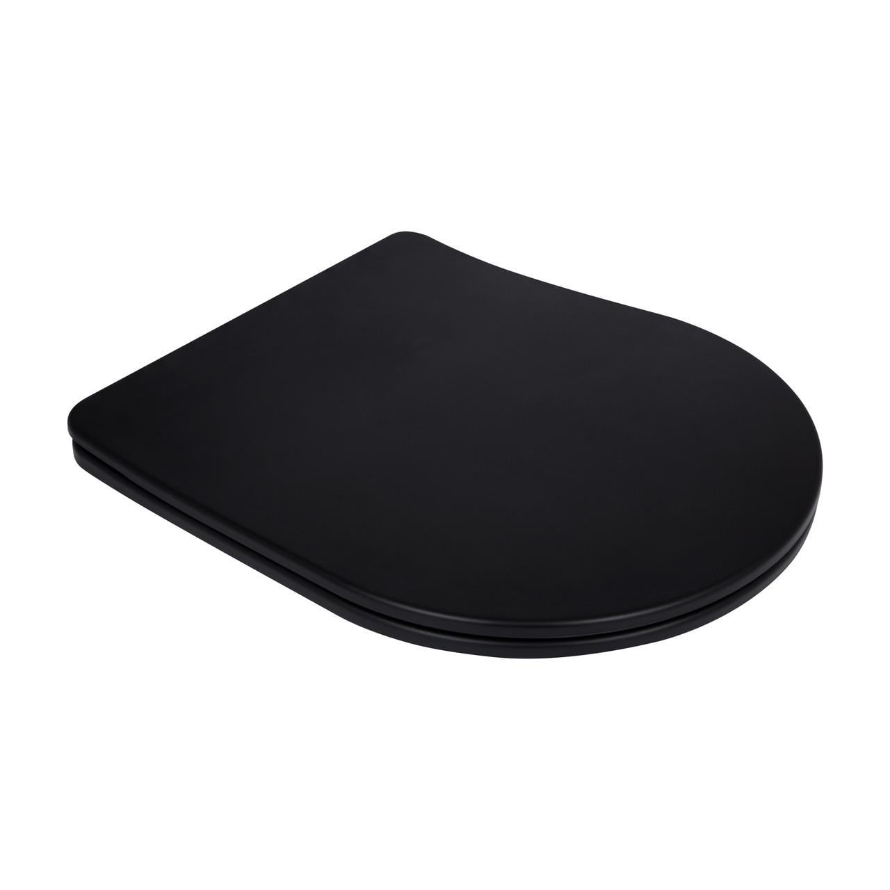 Сидіння для унітаза Qtap Robin 490 з мікроліфтом Slim Duroplast/Quick Release 425x363x50 мм Matt Black (QTSC179MB48676)