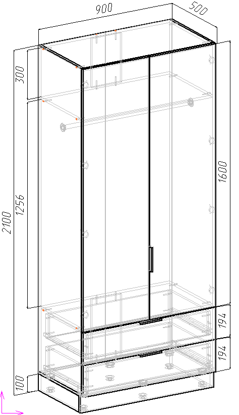 Шкаф распашной Viant Сити С7 900х500х2100 мм Дуб крафт белый - фото 3