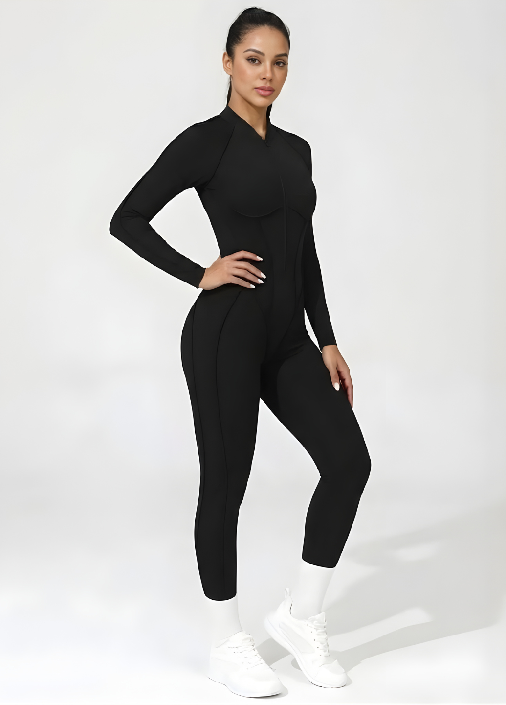 Комбинезон женский для тренировки и повседневной работы на молнии с открытой спиной и длинным рукавом декоративные швы наизнанку S Черный (70262/S) Комбинезон женский для тренировки и повседневной работы на молнии с открытой спиной и длинным рукавом декоративные швы наизнанку S Черный (70262/S)