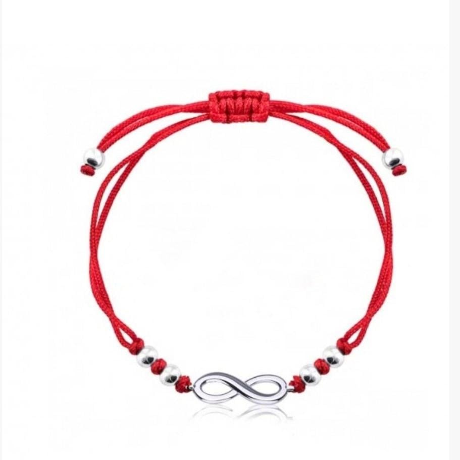 Браслет Оберіг Знак Нескінченності без каменів срібло 925 проби родоване 1,29 г Червоний (75132)