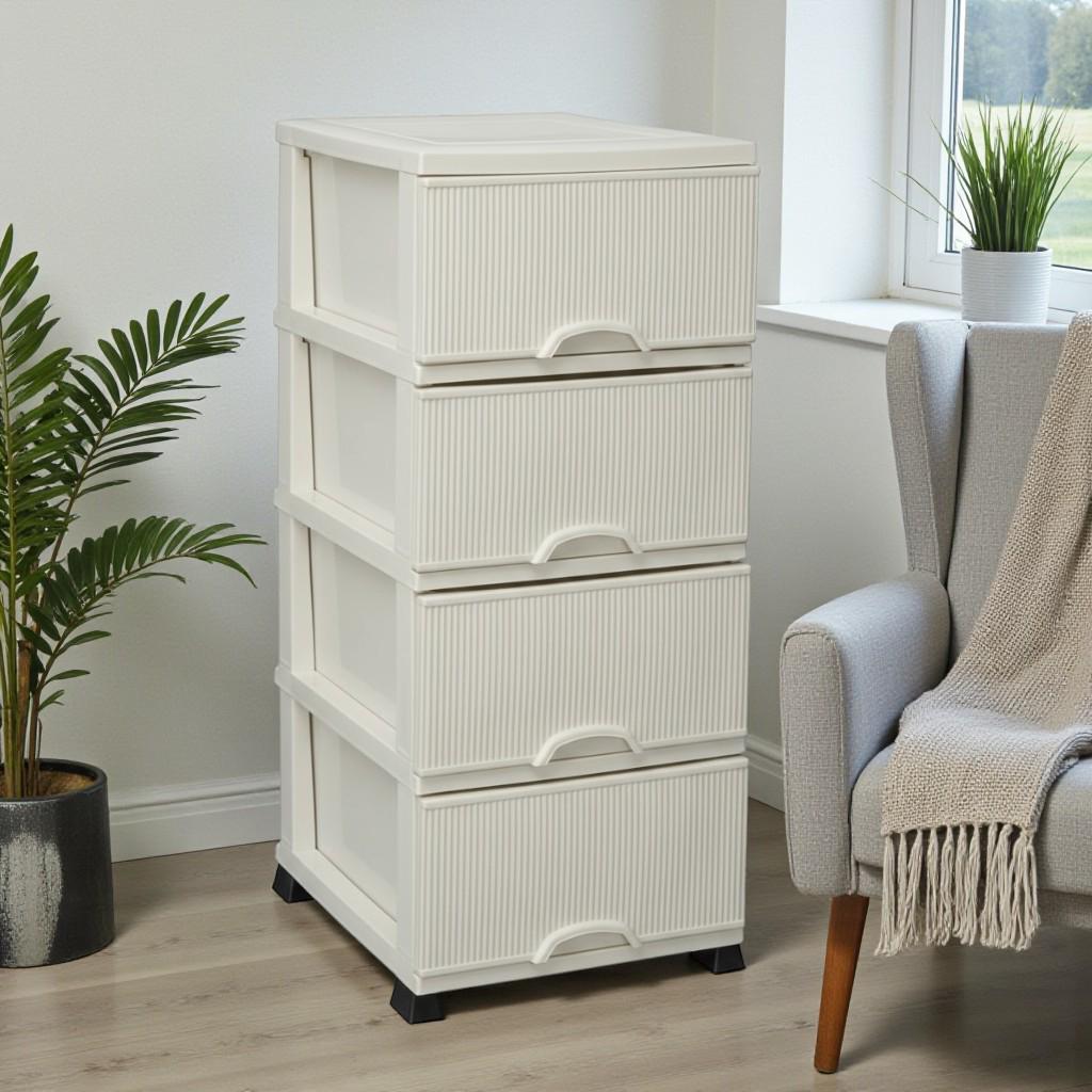 Комод пластиковый 4-ярусный с выдвижными ящиками 37,5х45,5х90 см Серый (29878356)