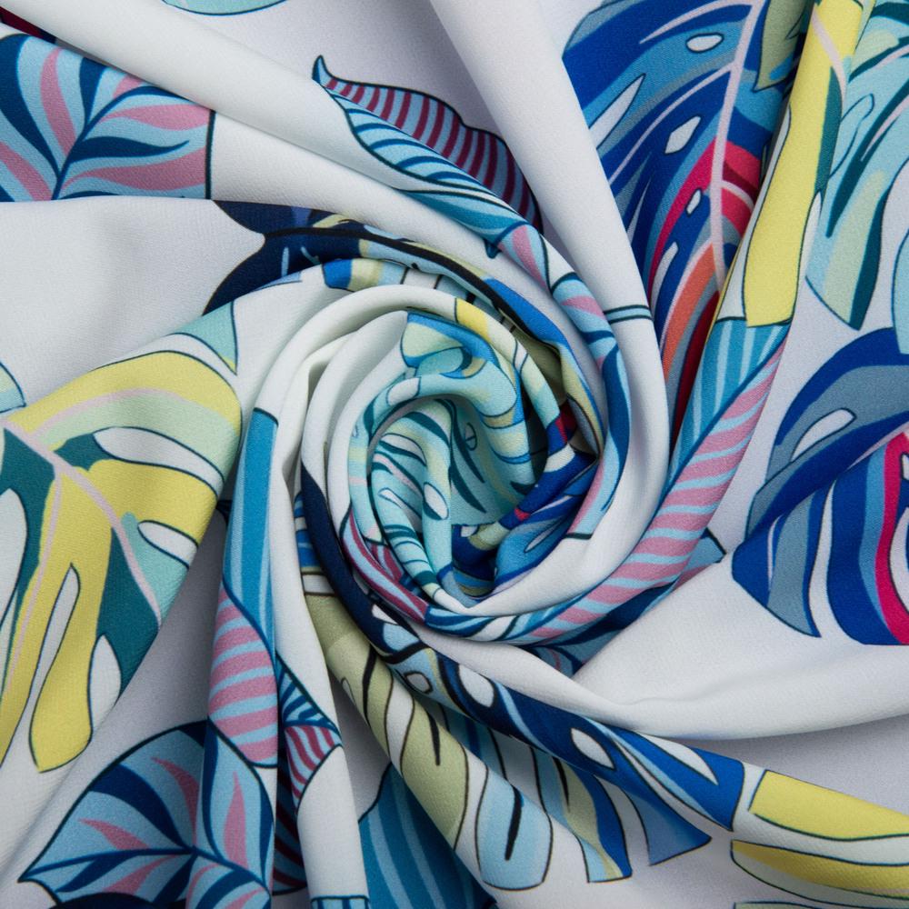 Тканина для одягу плательна Super soft 65 гр/м2 Монстера біла (25318)